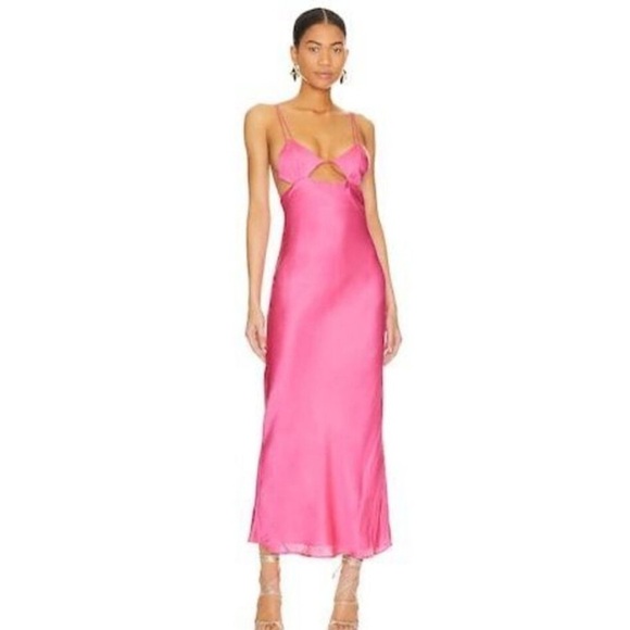 Bardot Pink Lucia midi Slip Dress Plunge Neckline cut out